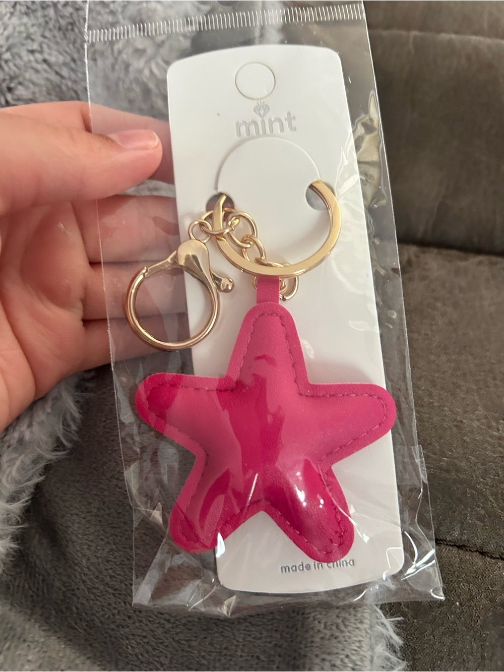 5/$25 Mint Pink Star Keychain with Gold Hardware